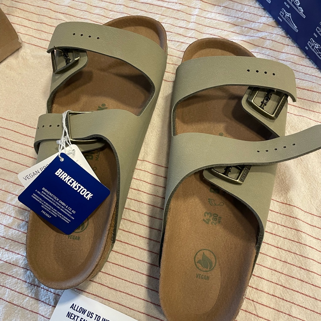 Brand New Birkenstocks Vegan Arizona Khaki Size 43
